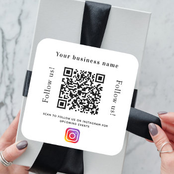 Business Name Qr Code Social Media Instagram Square Sticker by ThunesBiz at Zazzle