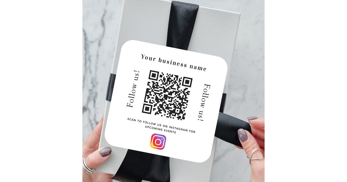 Business name qr code social media instagram square sticker | Zazzle