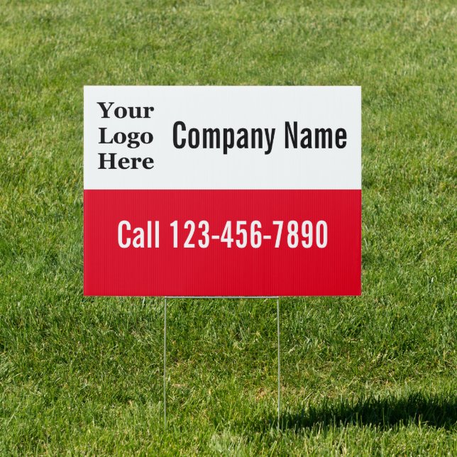 Business Name Red and White Phone Number Logo Sign (Insitu)