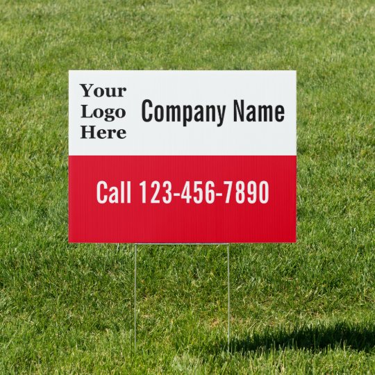 Business Name Red and White Your Logo Here Sign | Zazzle.com