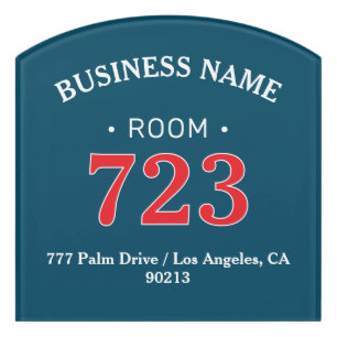 Business Name, Room Number or Any Text, Blue & Red Door Sign