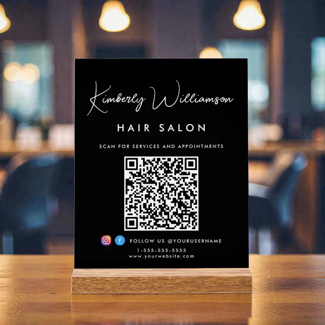 Business Name Signature Script QR Code Black Acrylic Sign | Zazzle