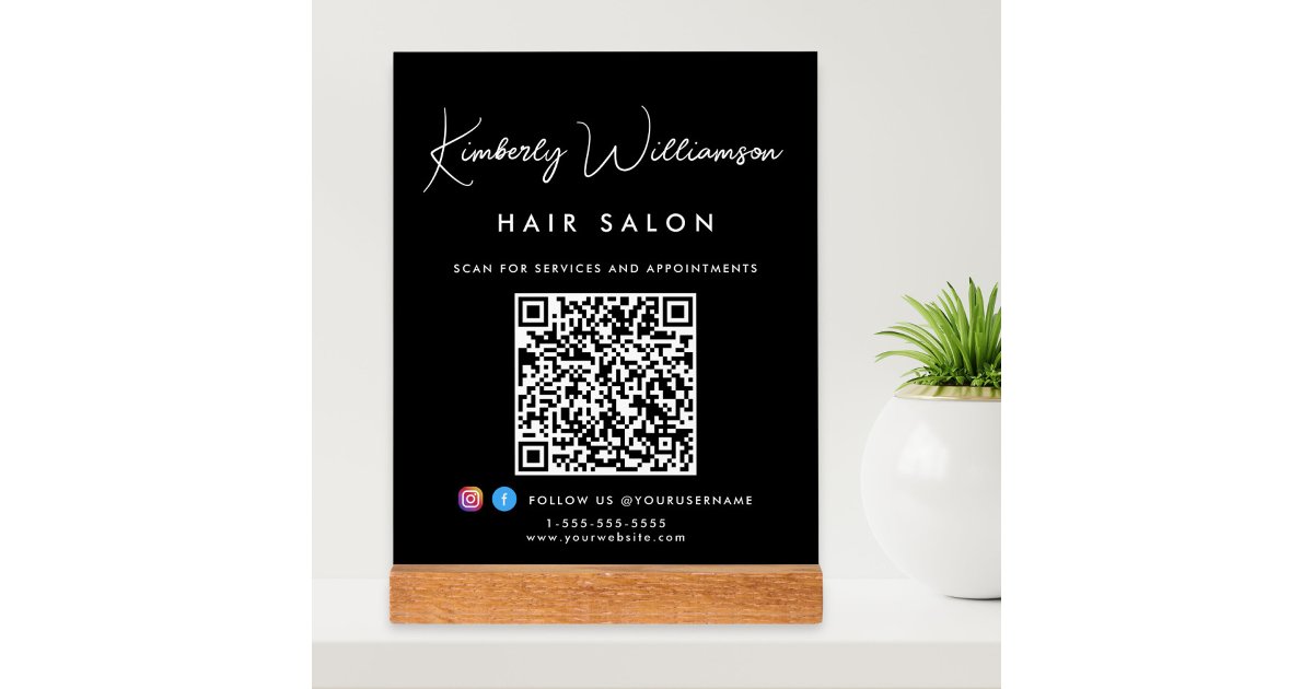 Business Name Signature Script QR Code Black Acrylic Sign | Zazzle