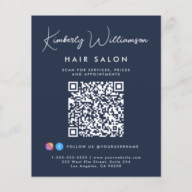 Business Name Signature Script QR Code Blue Flyer (Front)