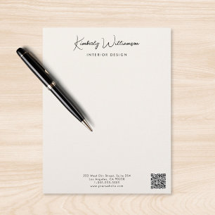 Business Name Signature Script QR Code Cream Letterhead