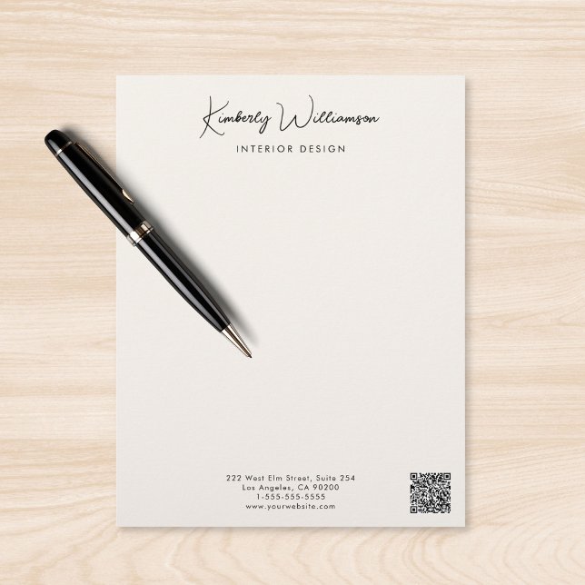 Business Name Signature Script QR Code Cream Letterhead (Business Name Signature Script QR Code Cream Letterhead)