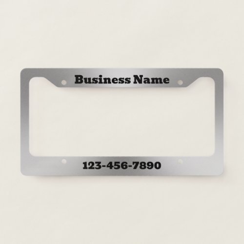 Business Name Silver and Black Phone Number Text License Plate Frame