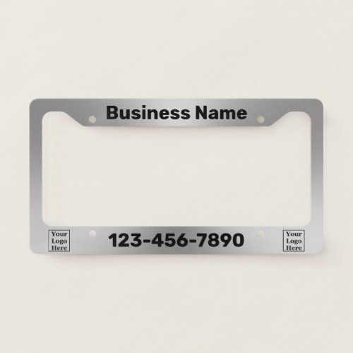 Business Name Silver and Black Text Phone Number License Plate Frame