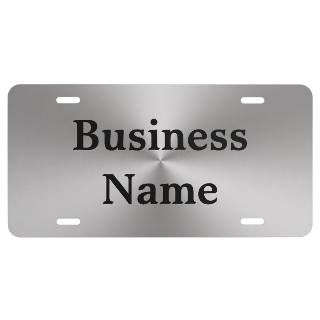 Business Name Silver and Black Text Promotional License Plate (Front)