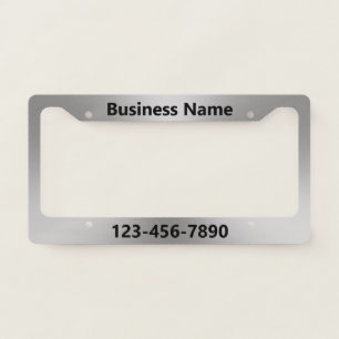Business Name Silver & Black Phone Number Template License Plate Frame