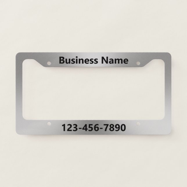 Business Name Silver & Black Phone Number Template License Plate Frame (Front)