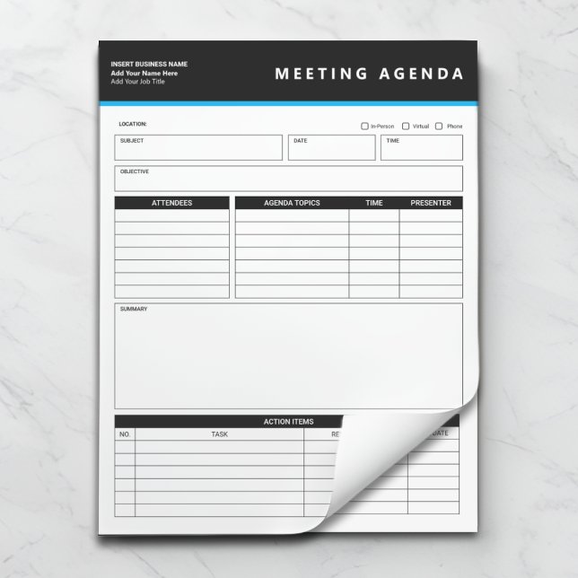 Business Name Simple Meeting Agenda Notepad (Creator Uploaded)