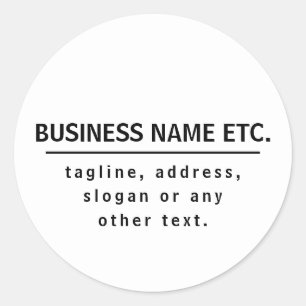 Business Name & Slogan/other text Black & White Classic Round Sticker