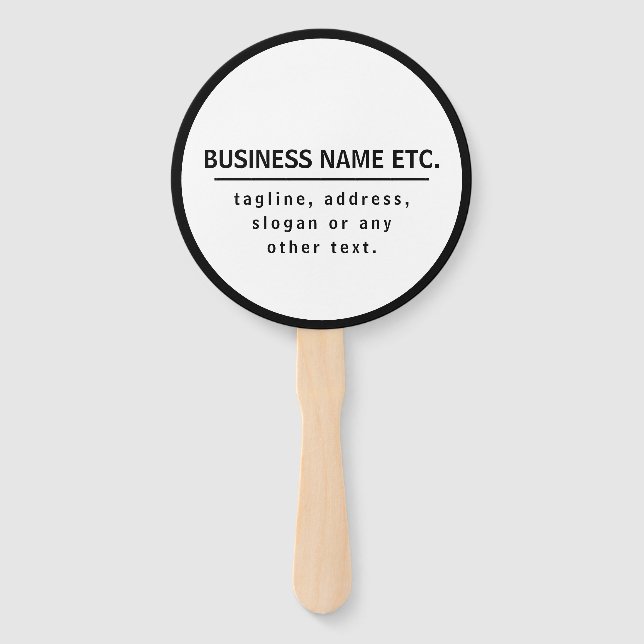 Business Name & Slogan/other text | Black & White Hand Fan (Front)