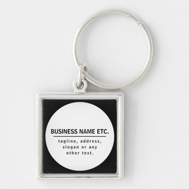 Business Name & Slogan/other text | Black & White Keychain (Front)