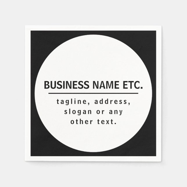 Business Name & Slogan/other text | Black & White Napkins (Front)