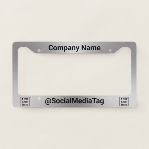 Business Name Social Media Tag Brushed Metal Look License Plate Frame