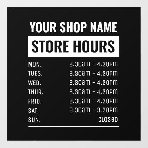Business Name Store Hours Opening Times Window Cling
