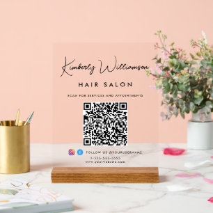 Business Name Stylish Signature Script QR Code Acrylic Sign