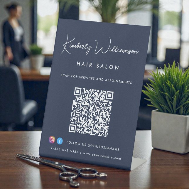 Business Name Stylish Signature Script QR Code Pedestal Sign (Business Name Stylish Signature Script QR Code Pedestal Sign)
