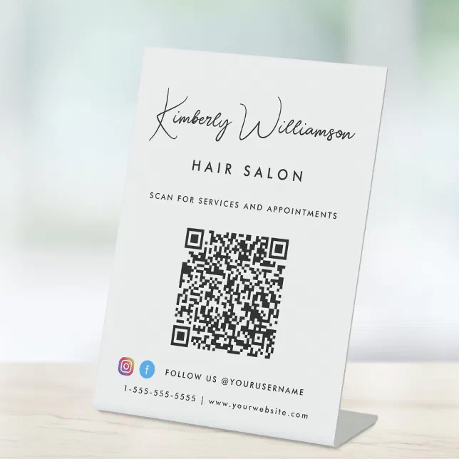Business Name Stylish Signature Script QR Code Pedestal Sign | Zazzle