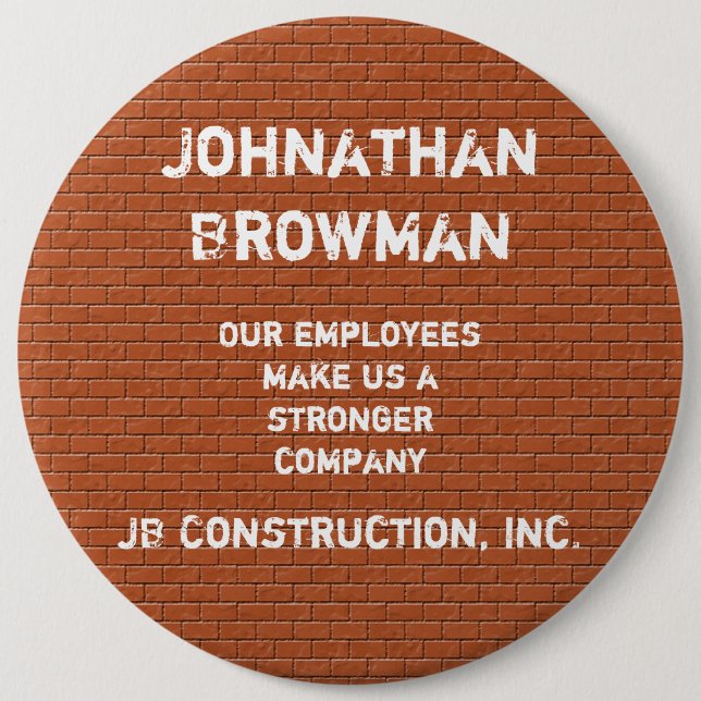 Business Name Tag Red Brick Employee Recognition Button (Front)