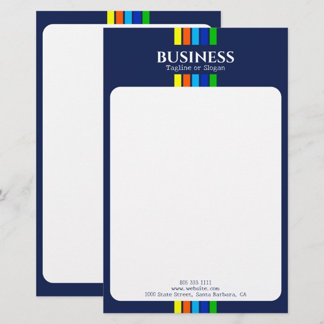 Business Name Tagline Modern Stripes Blue Stationery (Front/Back)