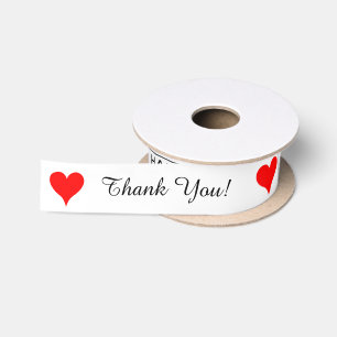 Business Name Thank You Red Hearts Satin Ribbon