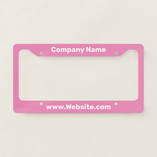 Business Name  Website Pink White Text Template License Plate Frame