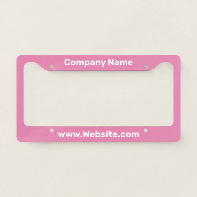 Business Name & Website Pink White Text Template License Plate Frame (Front)