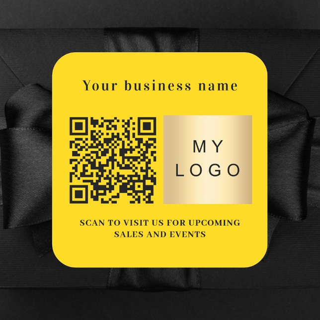 Business name yellow logo qr code square sticker (Creator Uploaded)