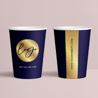 Business Navy & Gold Logo Branded Company Event Paper Cups