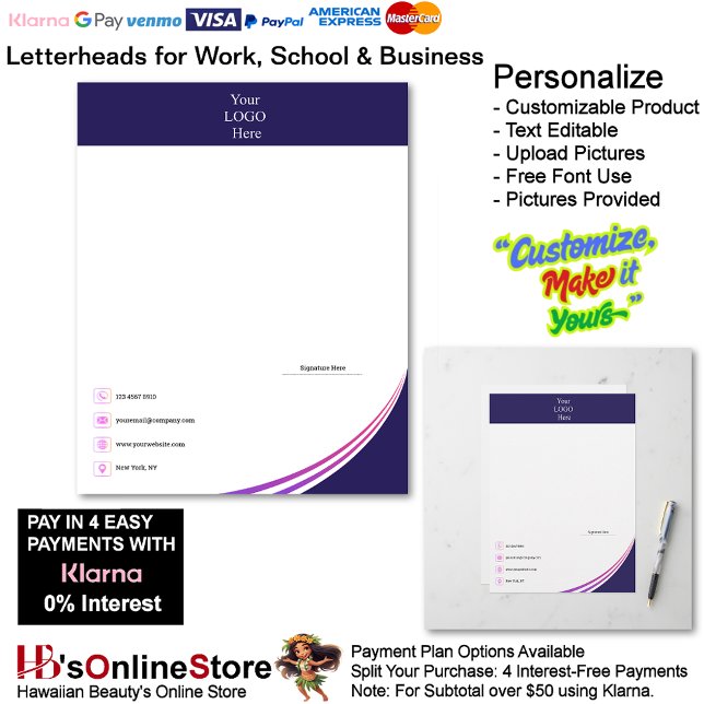 Business Navy Pink Purple Logo Brand Signature Letterhead (Business Navy Pink Purple Logo Brand Name Letterhead.)