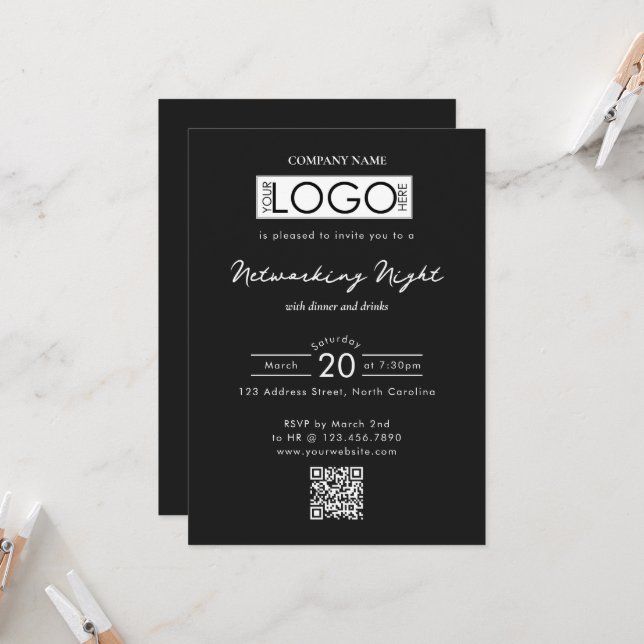 Business Networking Dinner Event Logo QR Code Invitation (Front/Back In Situ)