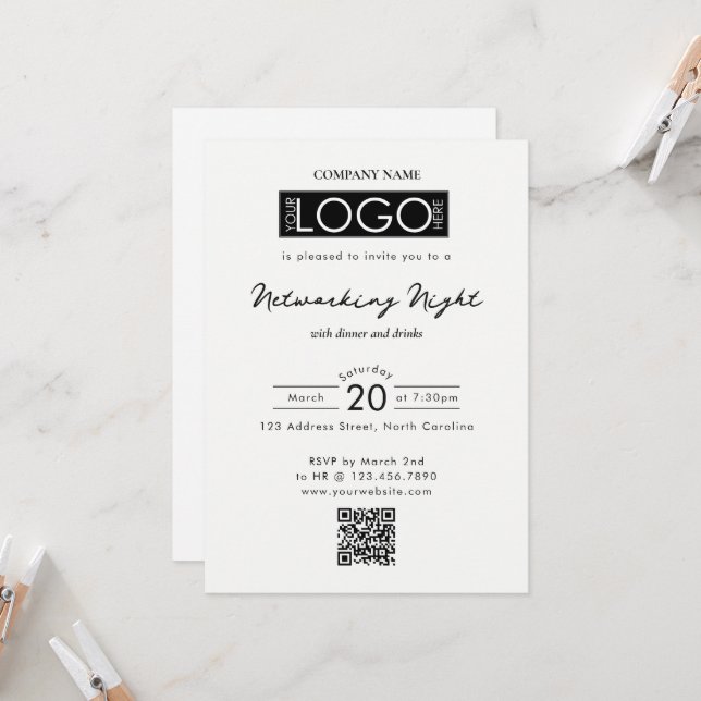 Business Networking Dinner Event Logo QR Code Invitation (Front/Back In Situ)