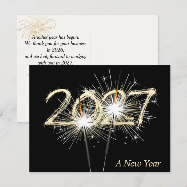 Business New Year 2027 Sparklers Postcard (Front/Back)