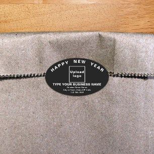 Business New Year Black Oval Sticker