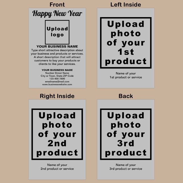 Business New Year Gray Folded Greeting Card (Gray New Year folded greeting card with your business brand and products or services.)