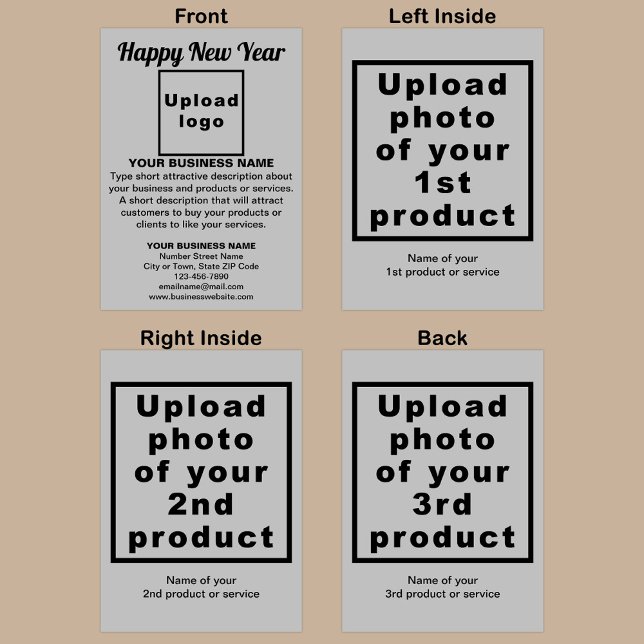 Business New Year Gray Folded Holiday Card (Gray folded holiday card for New Year with your business brand and products or services.)