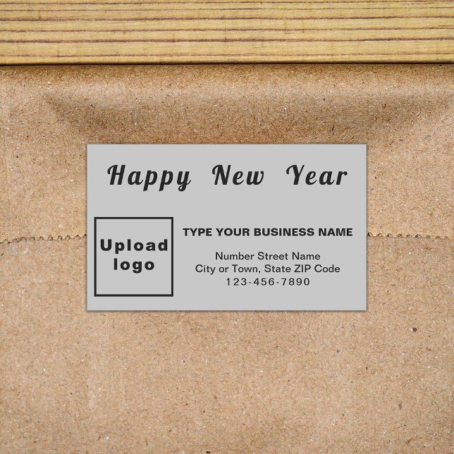 Business New Year Gray Rectangle Sticker (New Year greeting with your business brand on gray rectangle sticker.)