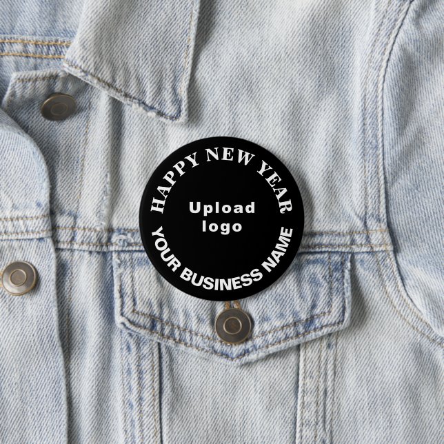Business New Year Greeting on Black Round Button (In Situ)