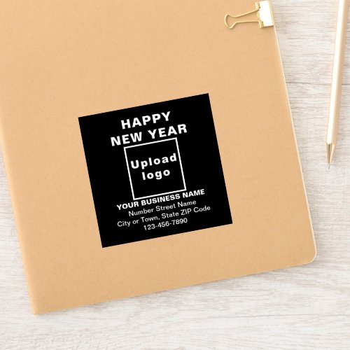 Business New Year Greeting on Black Square Vinyl Sticker