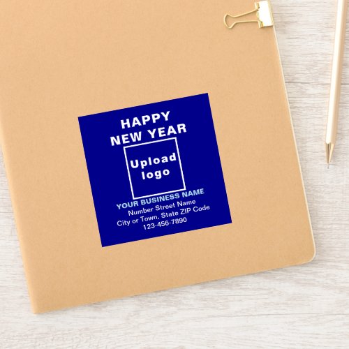 Business New Year Greeting on Blue Square Vinyl S Sticker