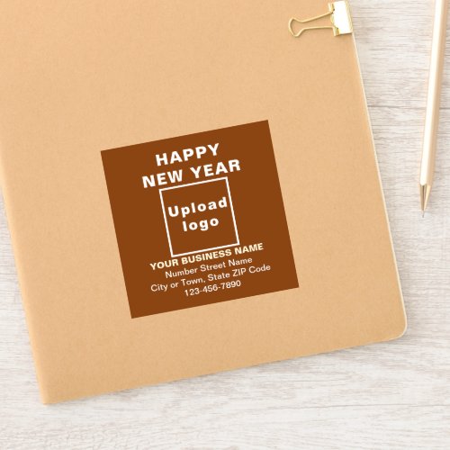 Business New Year Greeting on Brown Square Vinyl Sticker