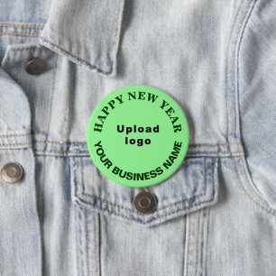 Business New Year Greeting on Light Green Round Button