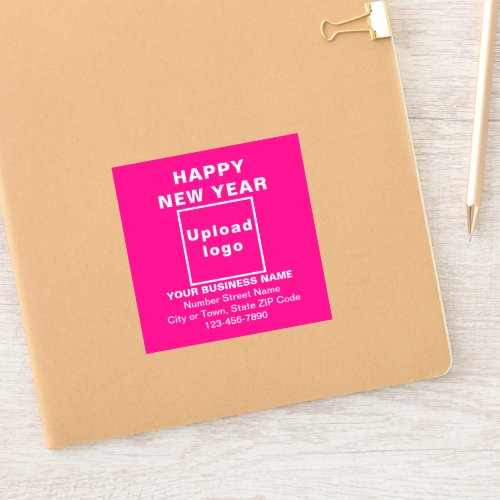 Business New Year Greeting on Pink Square Vinyl Sticker