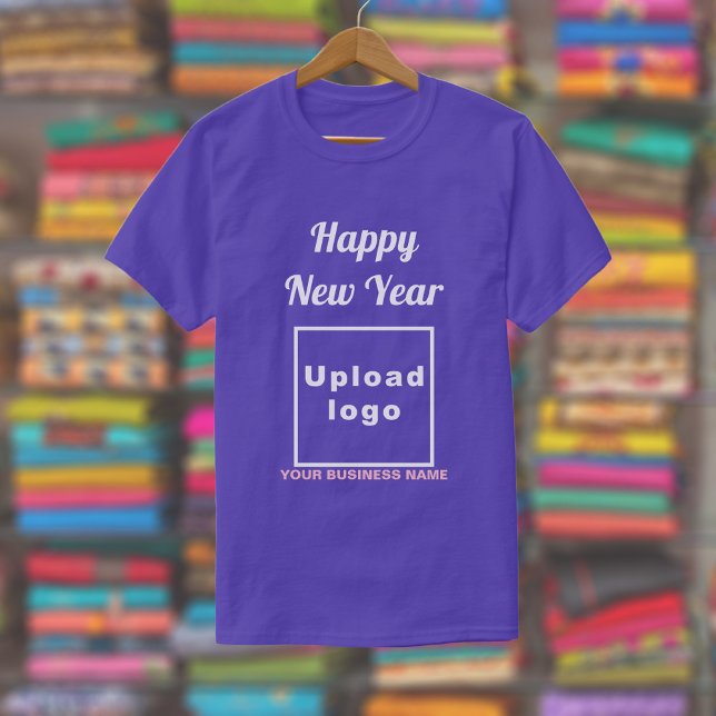 Business New Year Greeting on Purple T-Shirt (Business name and logo with New Year greeting on purple t-shirt)