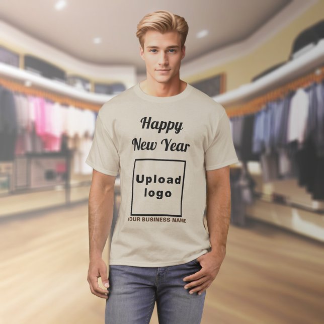 Business New Year Greeting on Sand Color T-Shirt (Business name and logo with New Year greeting on sand color t-shirt)