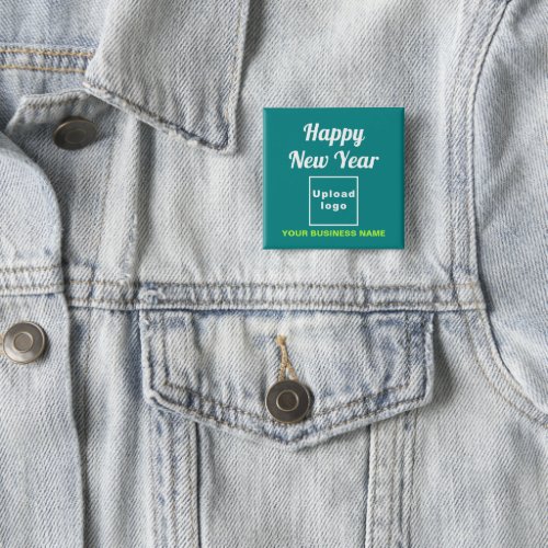 Business New Year Greeting on Teal Green Square Button