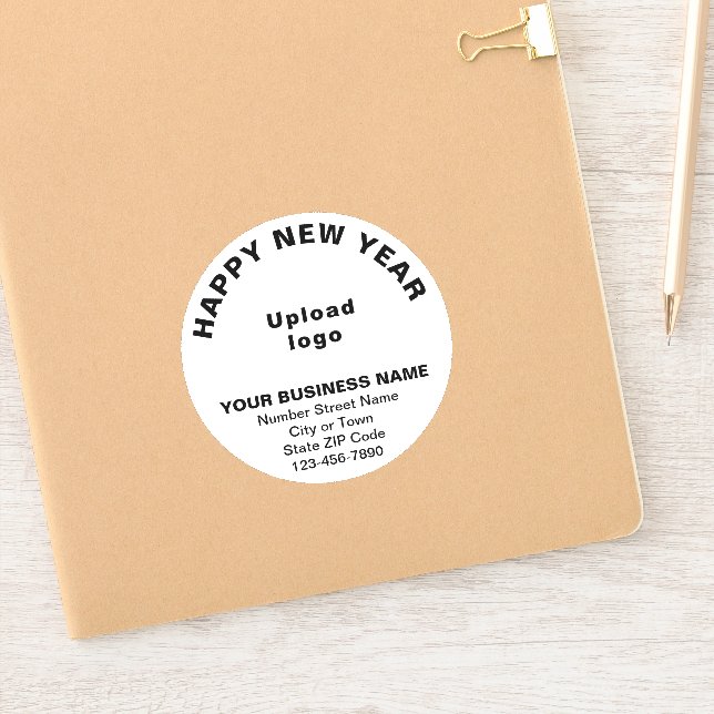 Business New Year Greeting on White Round Vinyl Sticker (Notebook)
